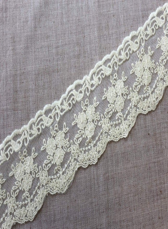 Bapna 5 Yard Embroidery Lace Ribbon Floral Design for Sewing Kurta Tablecloth Slipcover Bridal DIY Clothing Accessories,Ivory - Image 1